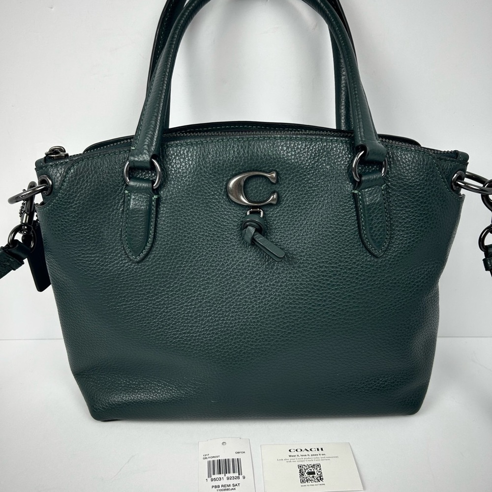 Coach Remi Pebbled Leather Satchel in Forrest Green Crossbody